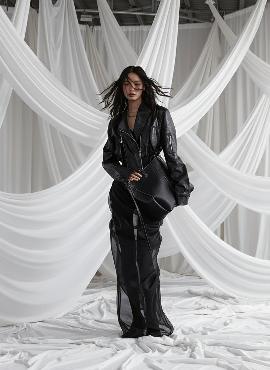 Ladiarra High Waist Black Pleated Sheer Cascade Mesh Skirt