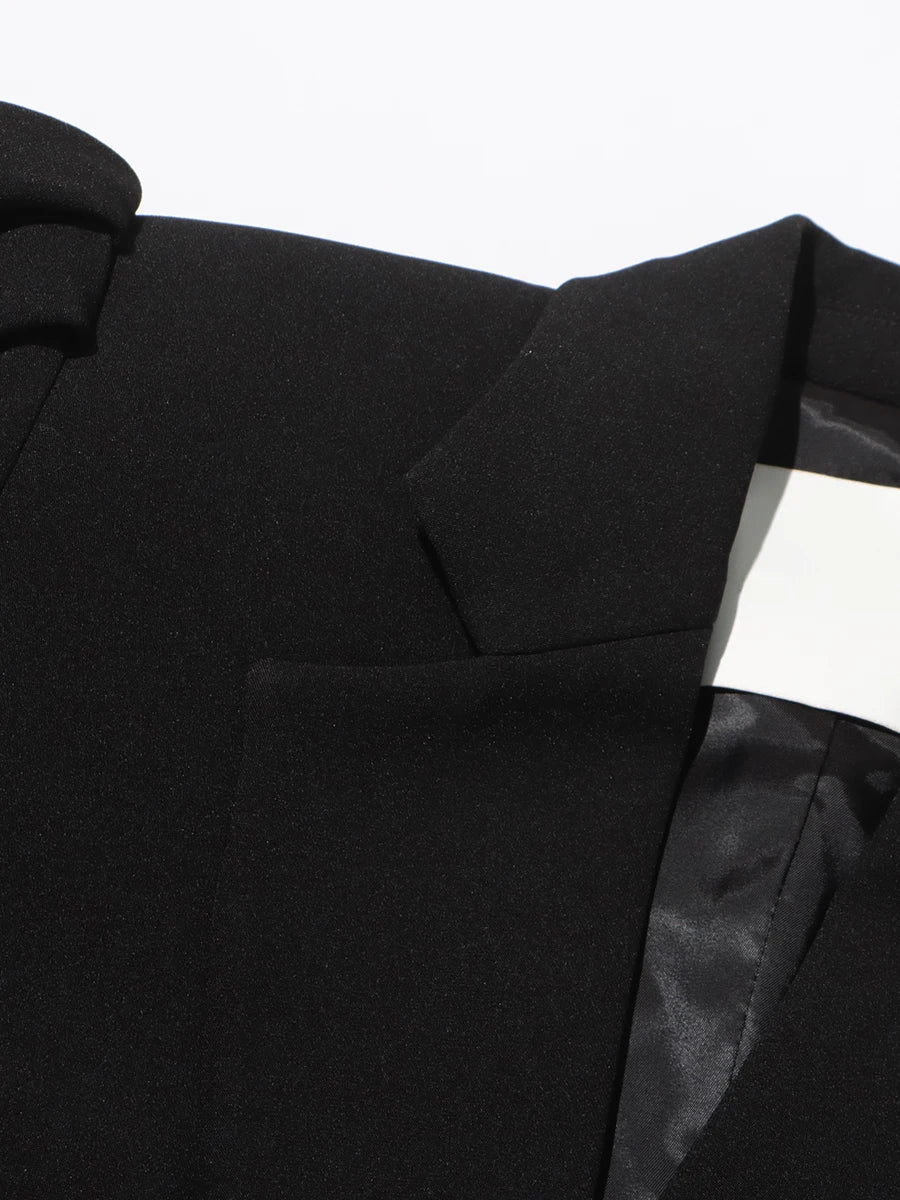 Ledesa Black Puff Sleeve Blazer with Lapel Black Beaded Floral Style