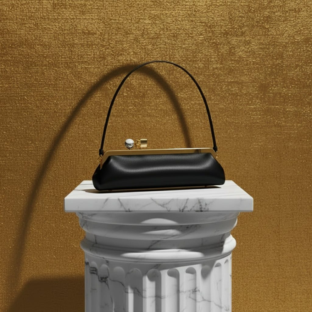 Concave Geometric Kiss lock Baguette Clutch Bag