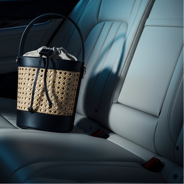 Lula Cane Weaved Wicker Bucket Bag