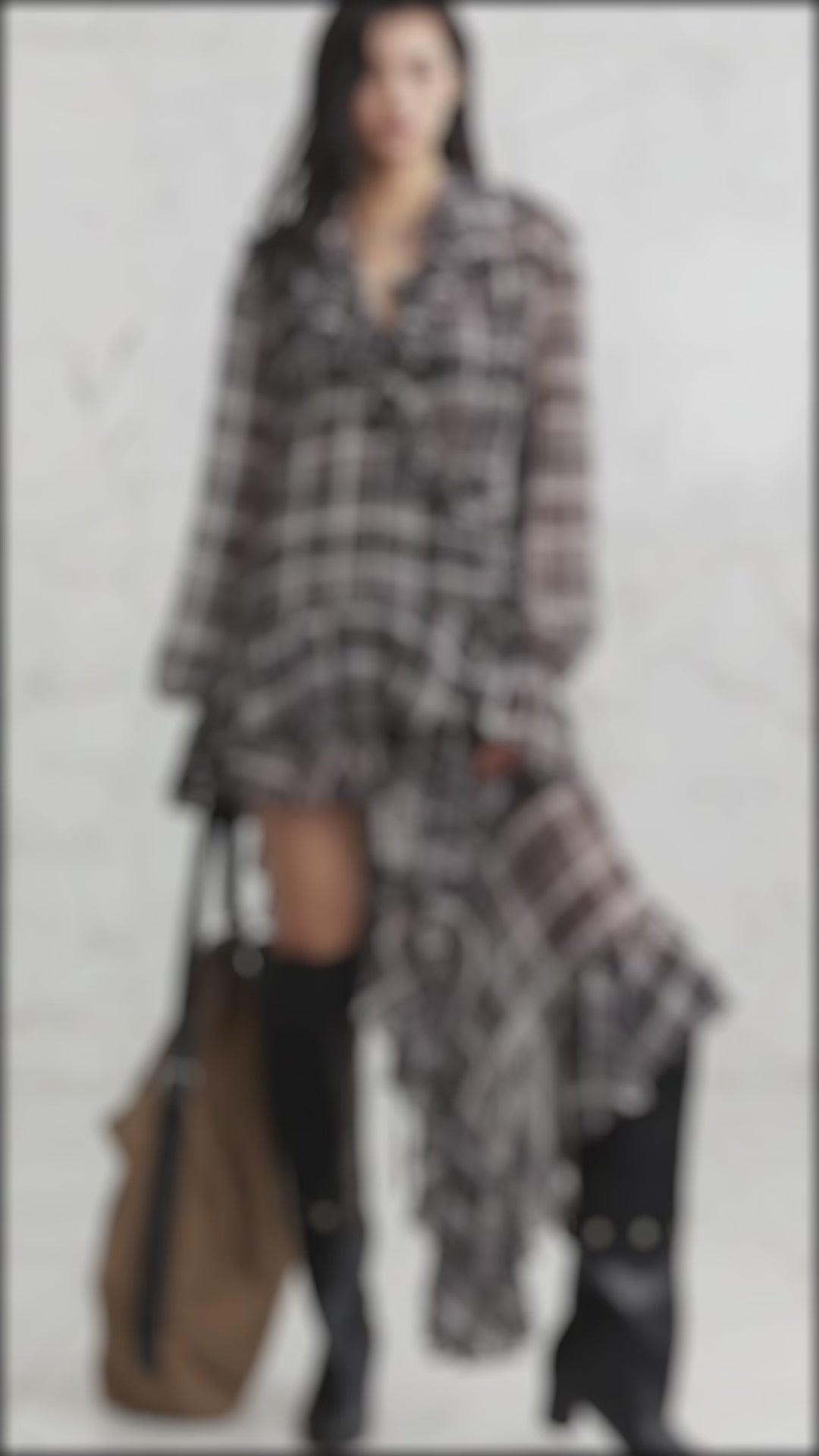 Kalia Plaid Boho Asymmetric Sheer Ruffle Wrap Dress