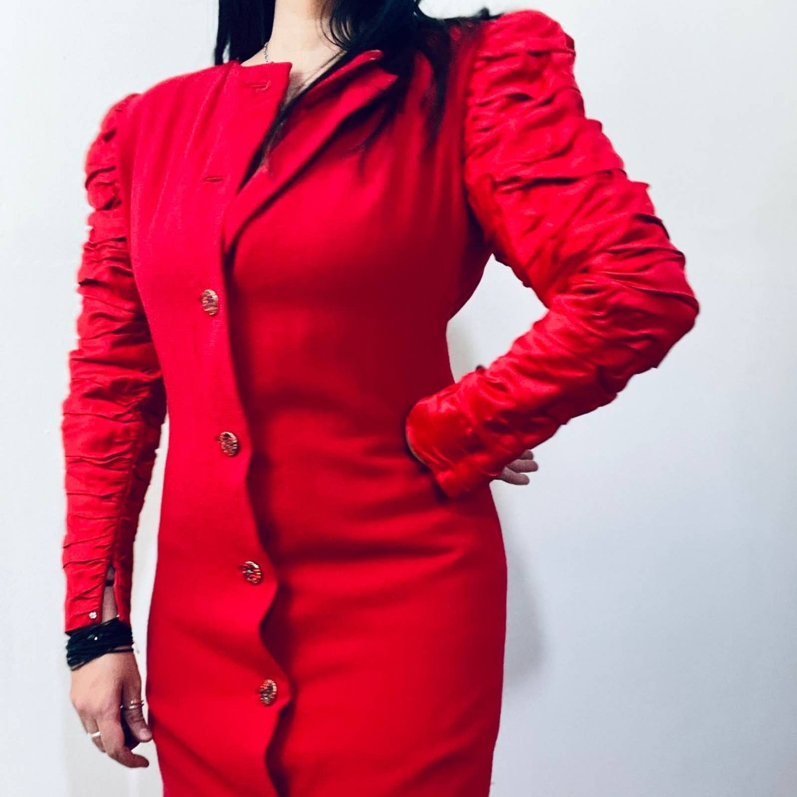 Vintage Bill Blass Dress with Statement Ruched Sleeves