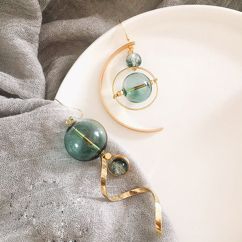 Orna Glass Drop Earrings Asymmetrical Swirls - ClosetBlues