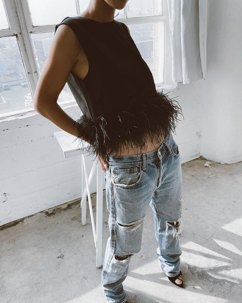 Elemental Blouse with Feather Trims