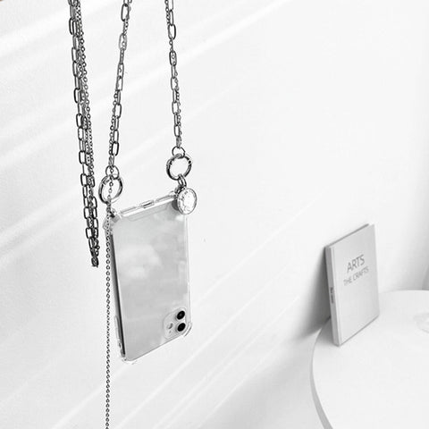 Crossbody Lanyard Pearl  Chain Transparent Phone Case