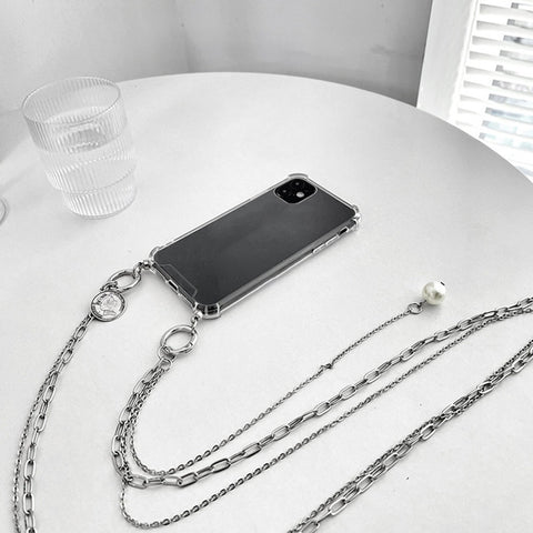 Crossbody Lanyard Pearl  Chain Transparent Phone Case