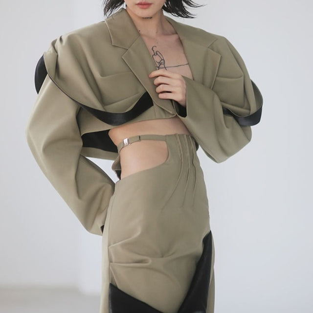 Neema Cropped Olive Khaki Jacket ClosetBlues