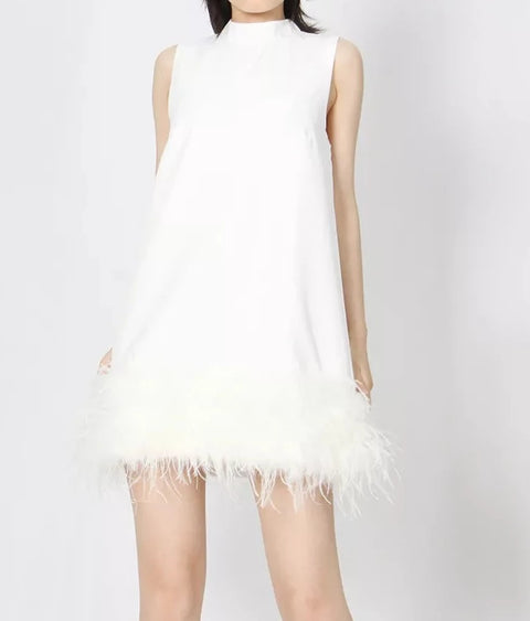 Elemental Little Black/White Dress with Feathers