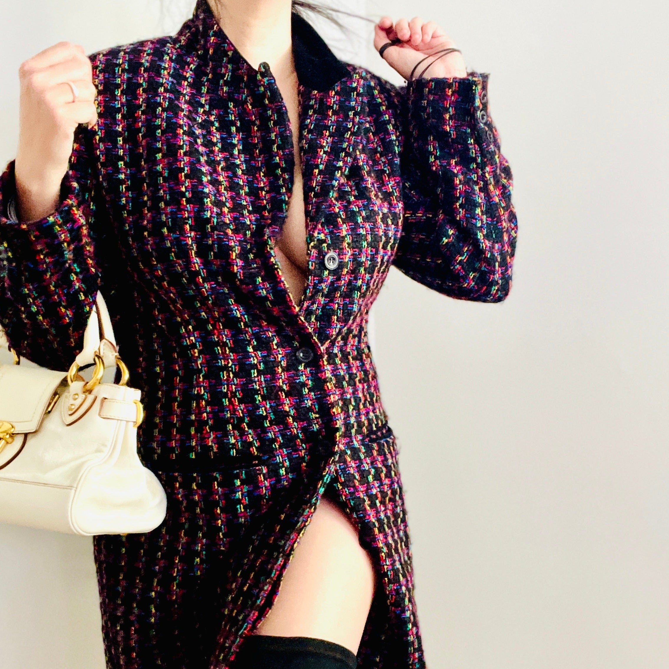 Oleg Cassini Multicolored Tweed Coat - ClosetBlues