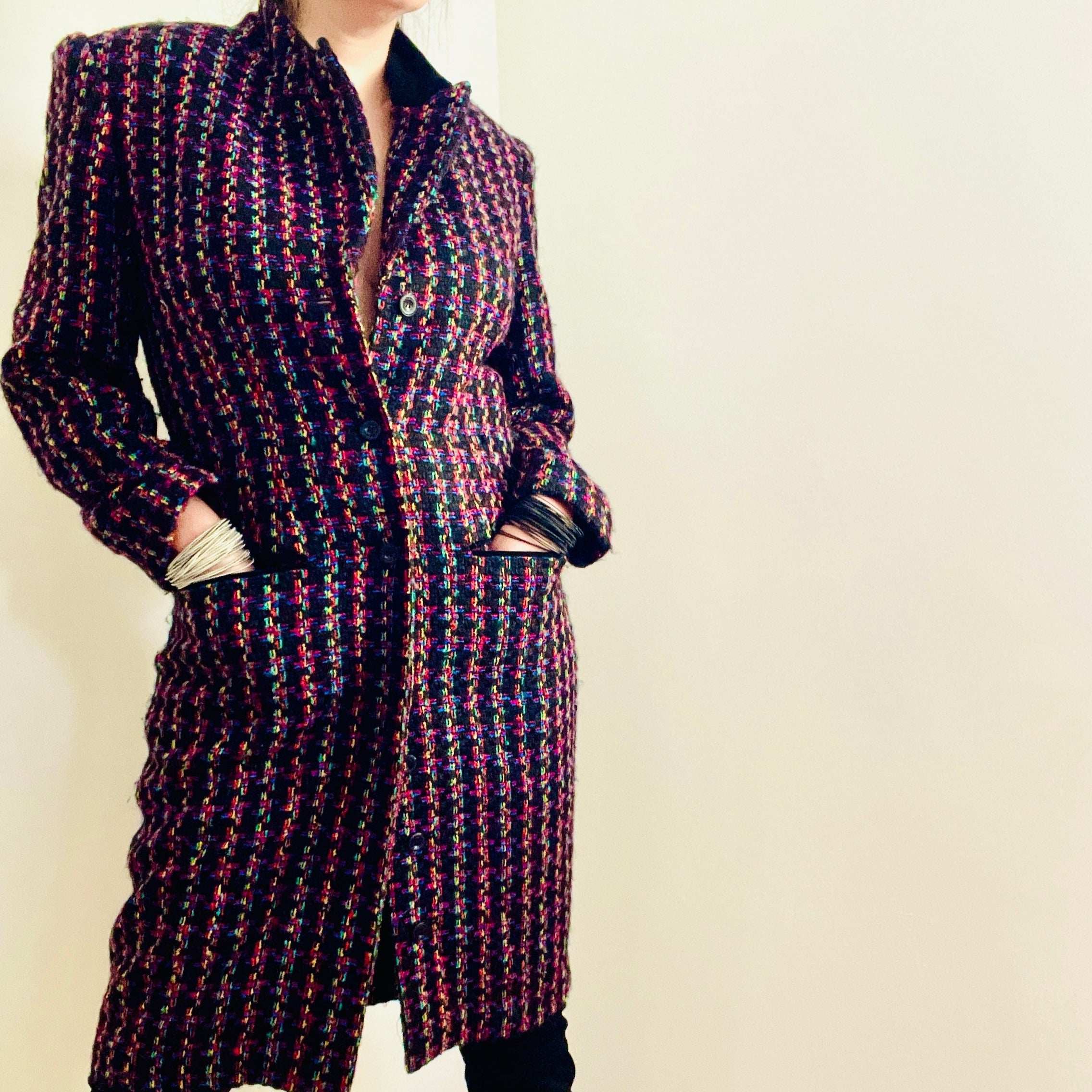 Oleg Cassini Multicolored Tweed Coat - ClosetBlues