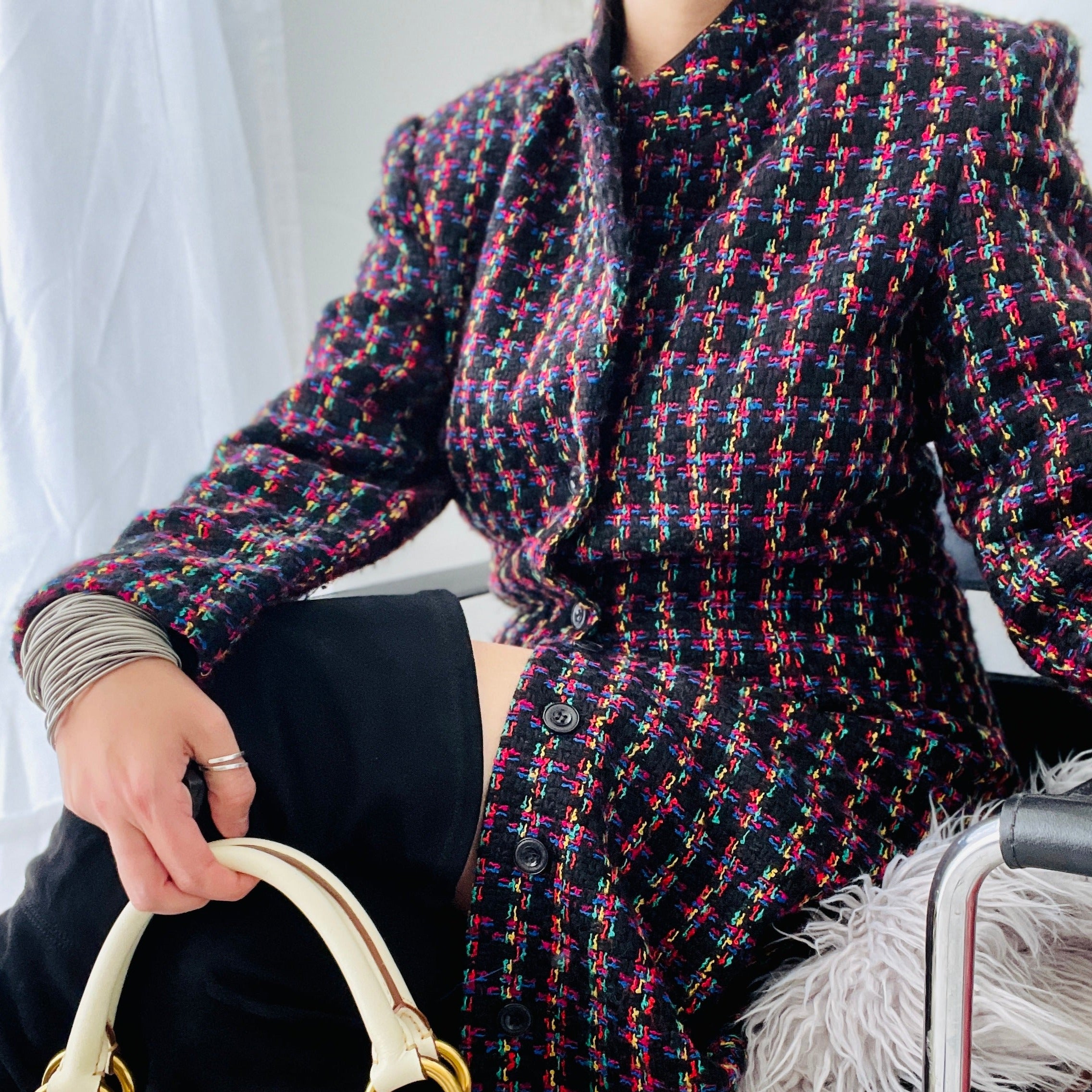 Oleg Cassini Multicolored Tweed Coat - ClosetBlues