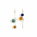 Orna Glass Drop Earrings Asymmetrical Two Tone Spheres - ClosetBlues