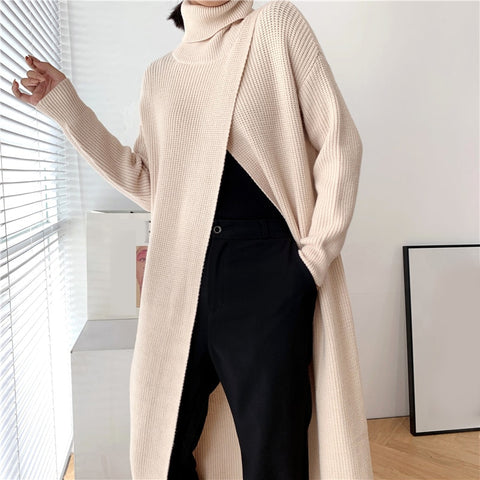 Opal Long Knit Open Front Turtle Neck SweaterDress - ClosetBlues