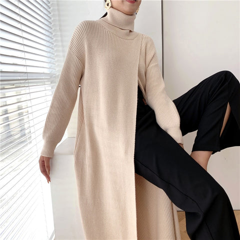 Opal Long Knit Open Front Turtle Neck SweaterDress - ClosetBlues
