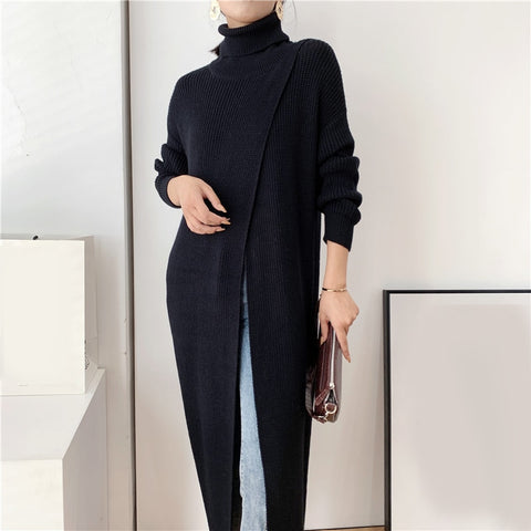Opal Long Knit Open Front Turtle Neck SweaterDress - ClosetBlues