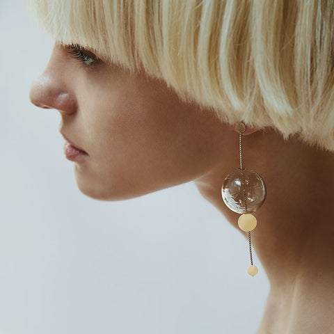Orna Glass Drop Earrings Clear Spheres - ClosetBlues