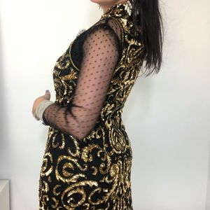 Vintage A. J. Bari Halter Black Gold Sequins Dress - ClosetBlues