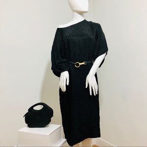 Vintage Frank Masandrea Silk black Dress with belt - ClosetBlues